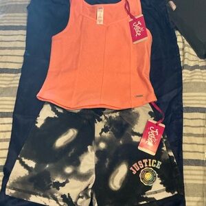 Justice Vibrant Orange Top and Monochrome Shorts Set